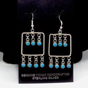 Sterling Silver Native American Turquoise Dangle Earrings 6 Grams 2” New